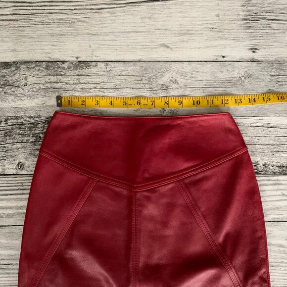 Vintage 90s Originaux Par Pablo Red Leather Pencil Midi Skirt - Picture 9 of 12